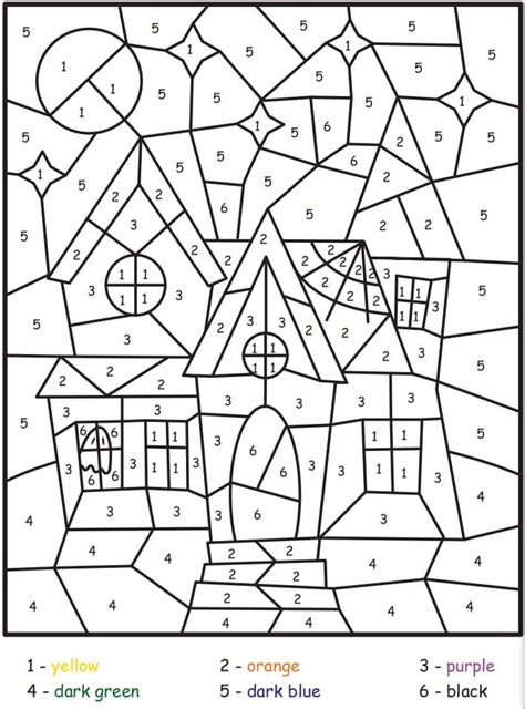 HAUNTED HOUSE Halloween Color by Number Math Coloring Worksheet