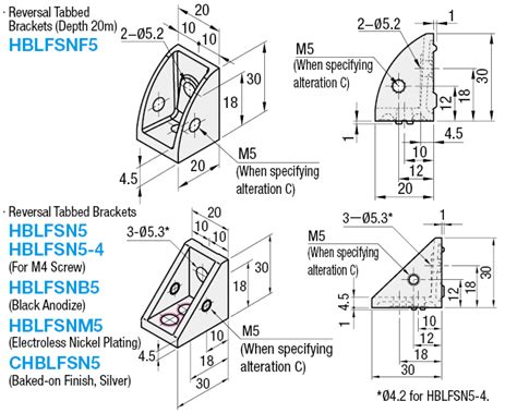 HBLFSNF5-C-SST Brackets - 5 Series, Reversal Brackets with Tab ...