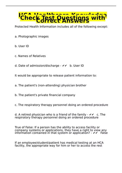 HCA Healthcare Knowledge Check Test Questions with Correct Answers