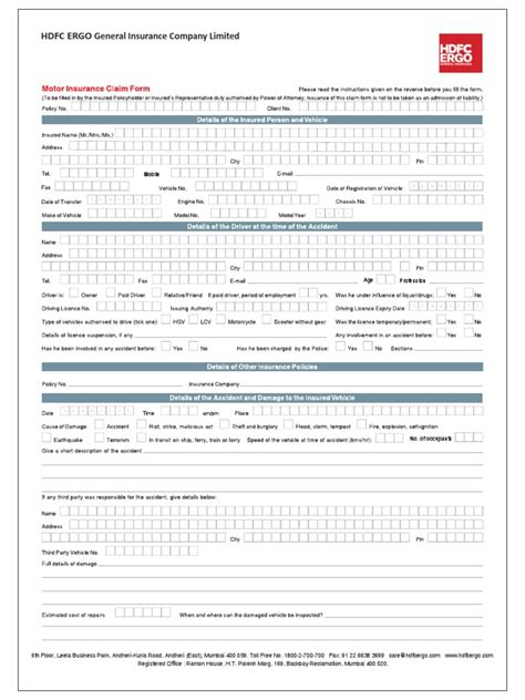 HDFC Claim Form Private