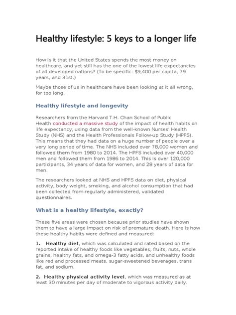 Healthy lifestyle: 5 keys to a longer life - Harvard Health - balustradellc