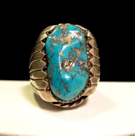 HEAVY 19 gram Old Pawn Sterling Silver Turquoise Ring LARGE