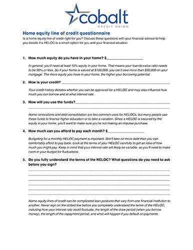 HELOC Worksheet Free Download