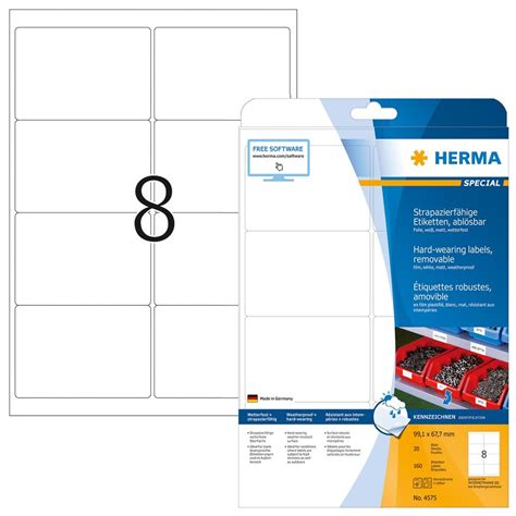 HERMA 4575 väderbeständiga folieetiketter A4 avtagbart (99,1 x …