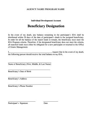 HHS Individual Development Account Beneficiary Designation Fill and