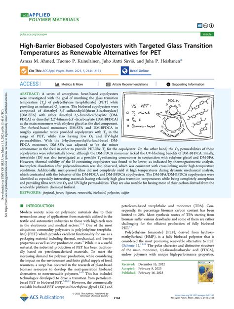 High Glass Transition Temperature Copolyesters from Biobased 2,5 ... - wintechmobiles.com