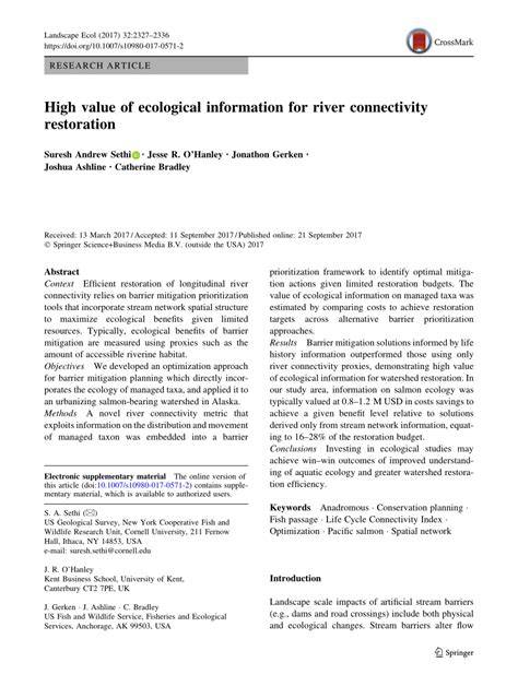 High value of ecological information for river connectivity restoration - raincitystudios.com