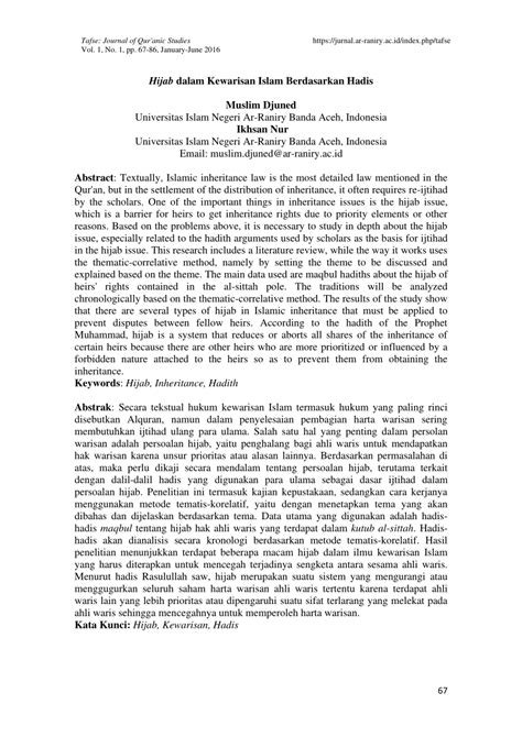 Hijab dalam Kewarisan Islam Berdasarkan Hadis - Ar-Raniry - balustradellc