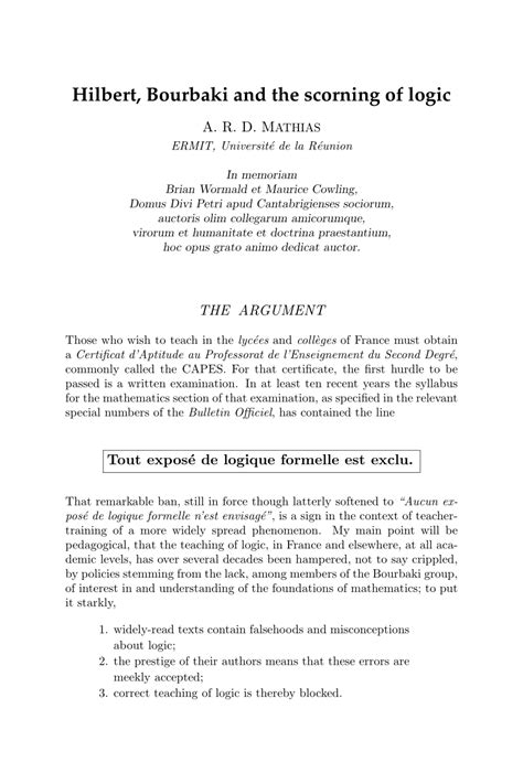 Hilbert, Bourbaki and the scorning of logic - cs.umd.edu - wintechmobiles.com