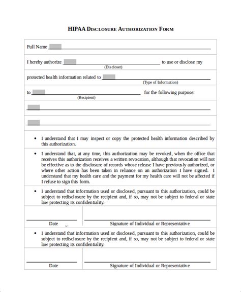 HIPAA waiver of authorization form in Word and Pdf formats