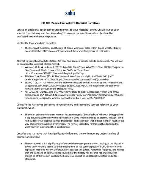 HIS 100 Module Four Activity Narratives Template HIS 100 Module Four