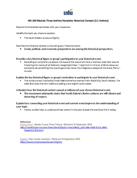 HIS 100 Module Three Activity Template Historical Context 31 Activity