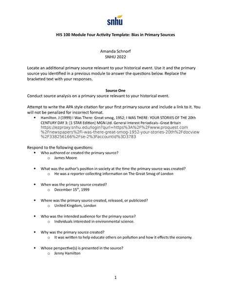 HIS100 Module 4 Template HIS 100 Module Four Activity Template Bias