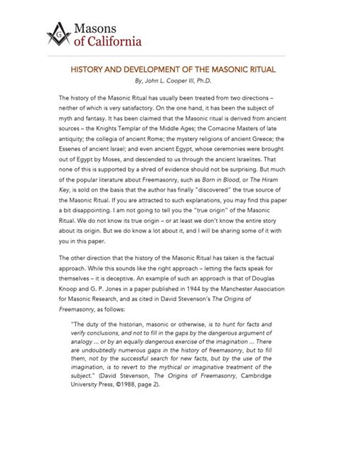 HISTORY AND DEVELOPMENT OF THE MASONIC RITUAL - balustradellc