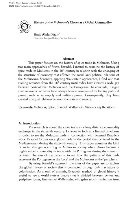 History of the Moluccan's Cloves as a Global Commodity Abstract … - wintechmobiles.com