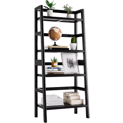 HITNET 4-Tier Ladder Shelf, Black Bookshelf, Bamboo … - raincitystudios.com