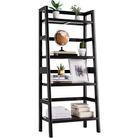 HITNET Black Bookshelf, 4-Tier Ladder Shelf, Freestanding Leaning ... - raincitystudios.com