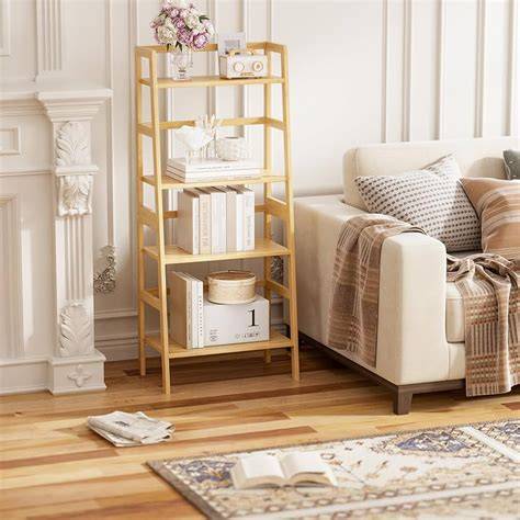 HITNET Ladder Shelf, 4-Tier Bookshelf, Bamboo … - raincitystudios.com
