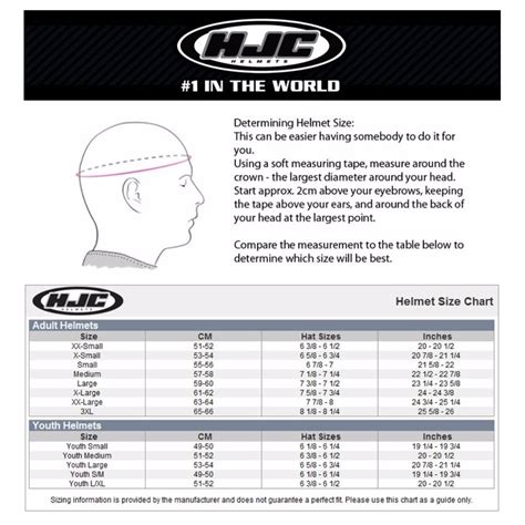 HJC CSR3/R2 Helmet Size Chart