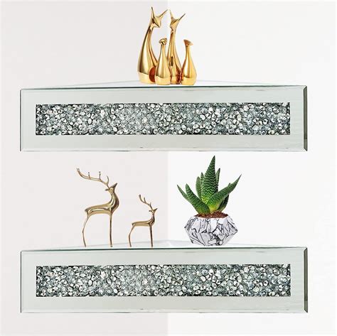 HMRCYTE Mirror Floating Corner Shelf, Crystal Glass Wall