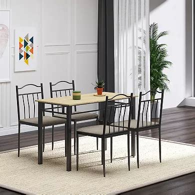 HOMCOM 5 Piece Dining Room Table Set with 4 Metal Frame Chairs …