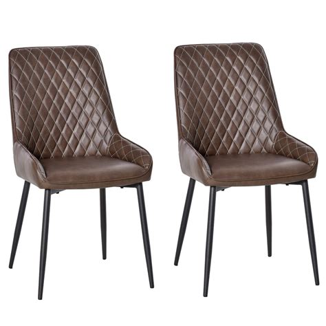 HOMCOM Retro Dining Chair Set of 2, PU Leather Upholstered Side Chairs