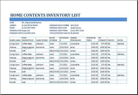 Home contents inventory list - ESDM - muktibox.com