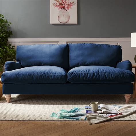 Home Detail Oxford 3 Seater Navy Blue Velvet Sofa | Homebase - balustradellc