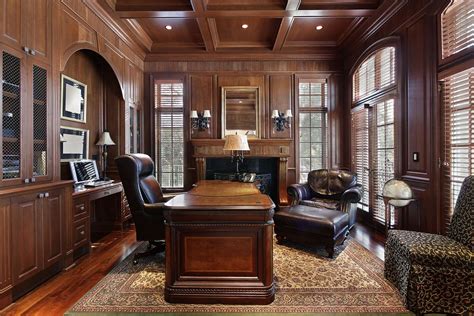 Home Office with Dark Wood Cabinets - balustradellc