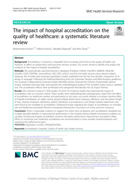 Hospital accreditation impact on healthcare quality dimensions: a ... - balustradellc
