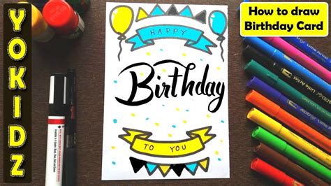 HOW TO DRAW A BIRTHDAY CARD EASY DIY BIRTHDAY CARD