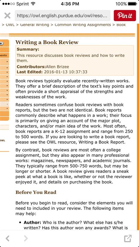 HOW TO WRITE A BOOK REVIEW PURDUE OWL