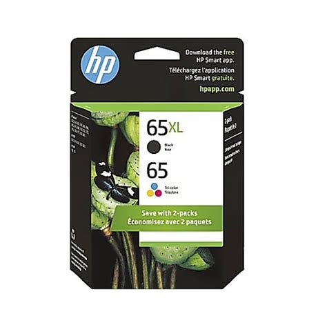 HP 65XL Ink Cartridge, High Yield, Black/Tri-Color, 2 pk