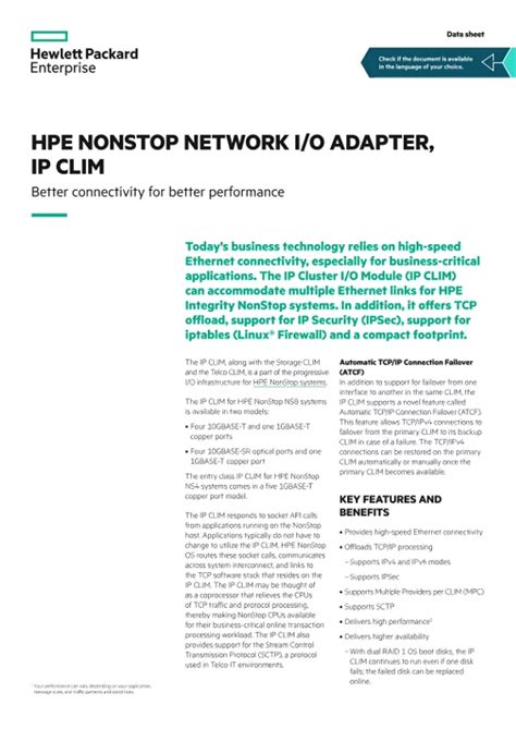 HPE NonStop network I/O adapter, IP CLIM – Better connectivity …