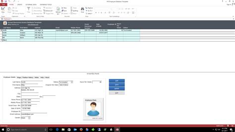 HR Employee MS Access Database Template Main Window DBPros, Inc