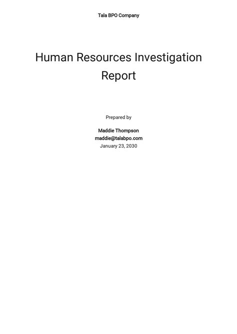 HR Internal Investigation Report Template