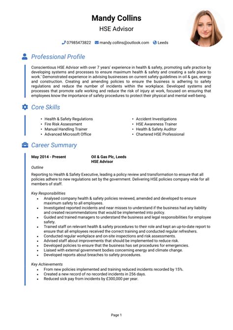 HSE advisor CV example + Writing guide and CV template