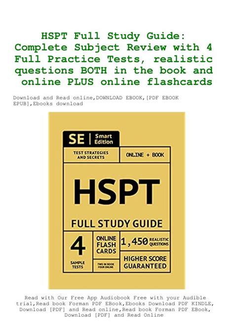 Download Hspt Full Study Guide Complete Subject Review With 4 Full Practice Tests Realistic Questions Both In The Book And Online Plus Online Flashcards By Smart Edition
