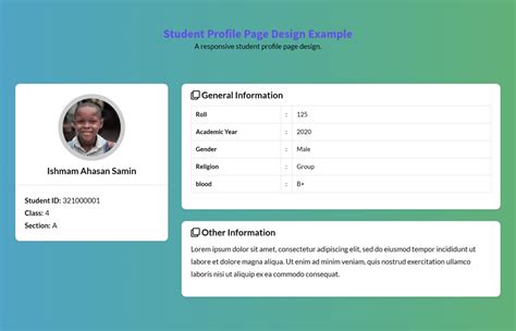 HTML Code for Student Profile Page Design Codeconvey
