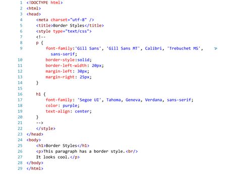 HTML Code with an Embedded Style Sheet for Border Styles (e.g. Solid