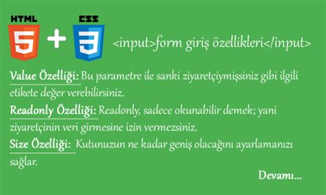 HTML Form Giriş Özellikleri (Form Input Properties). 