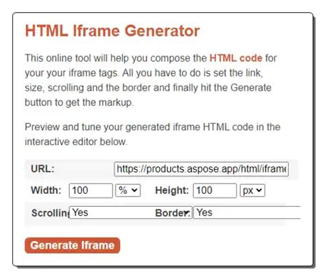 HTML IFrame Code Generator