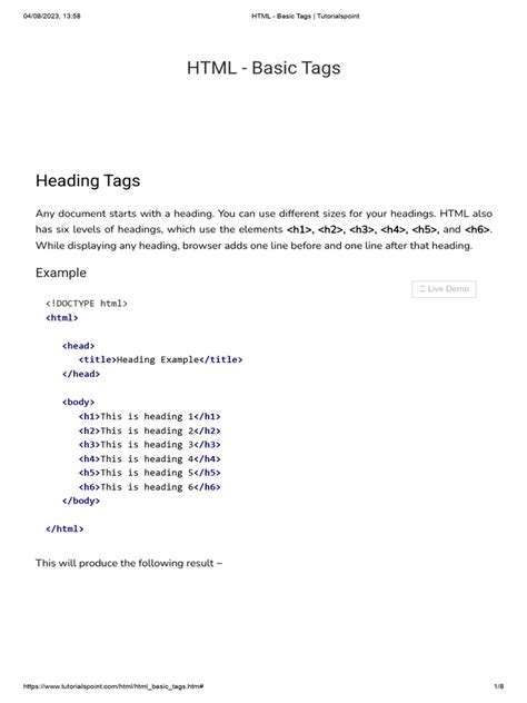 HTML tags - TutorialsPoint