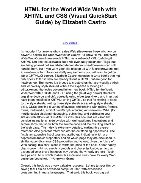 Read Online Html For The World Wide Web With Xhtml And Css Visual Quickstart Guide By Elizabeth Castro