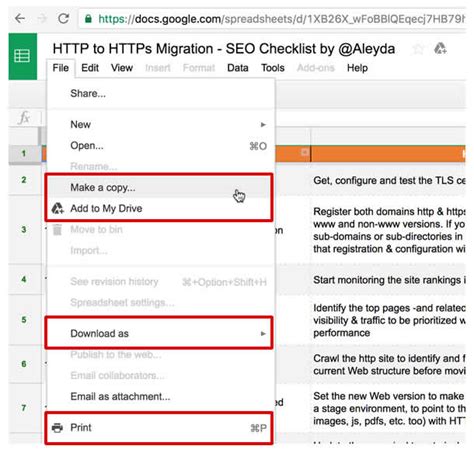 HTTPs Migration Checklist in Google Docs to Share & Download