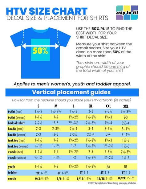 HTV Size Chart Printable guide to shirt decal size Snip to It! in