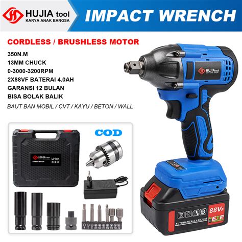HUJIA Impact Wrench & Bor Beton 88V: Buka Baut Mobil, Kayu, Beton - muktibox.com