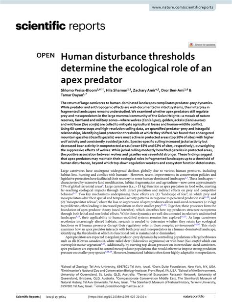 Human disturbance thresholds determine the ecological role of an apex ... - raincitystudios.com