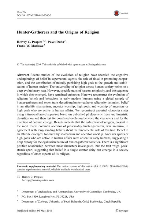 Hunter-Gatherers and the Origins of Religion - Human … - wintechmobiles.com