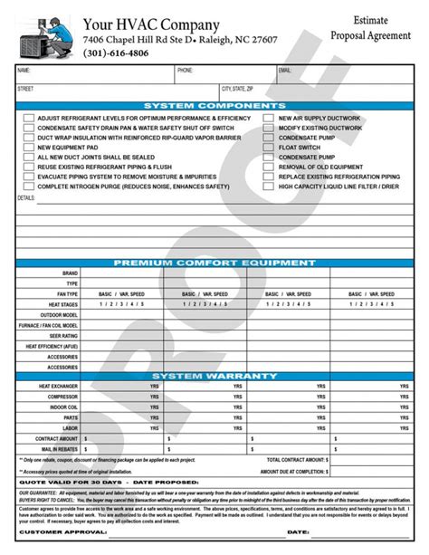 HVAC Sales Proposal Contract, Room for Multiple Units, Great for